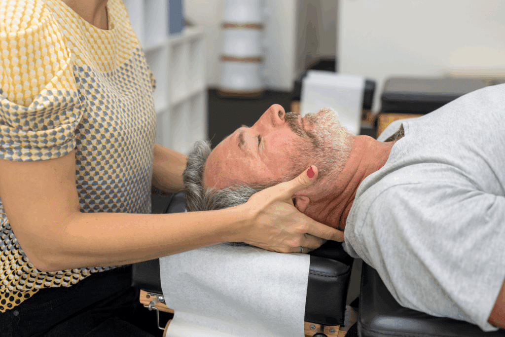 Whiplash injury chiropractor treating a patient